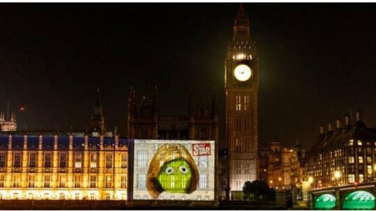 صورة ” رأس الملفوف ” على مبنى البرلمان البريطاني